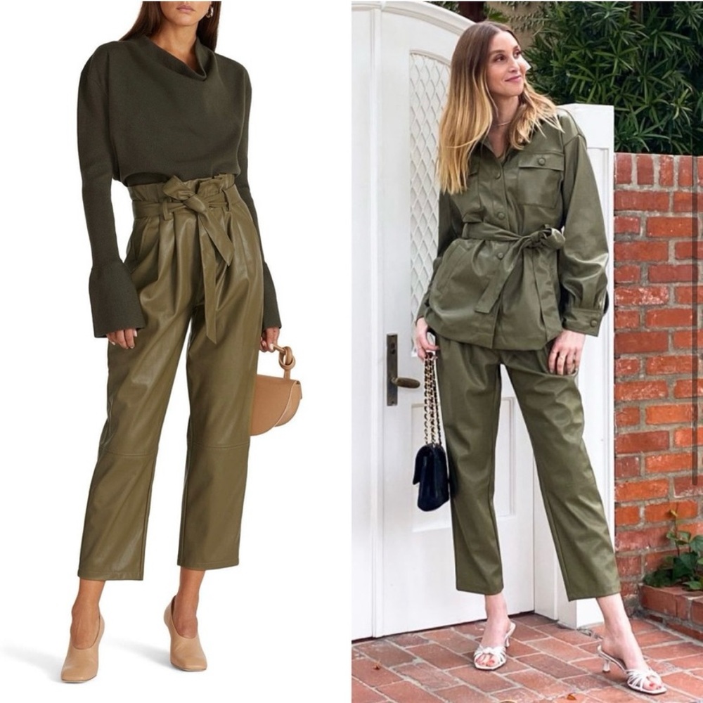 WHITNEY PORT Faux Leather Pants 90s Paperbag Waist High Rise Pleated Trousers 6